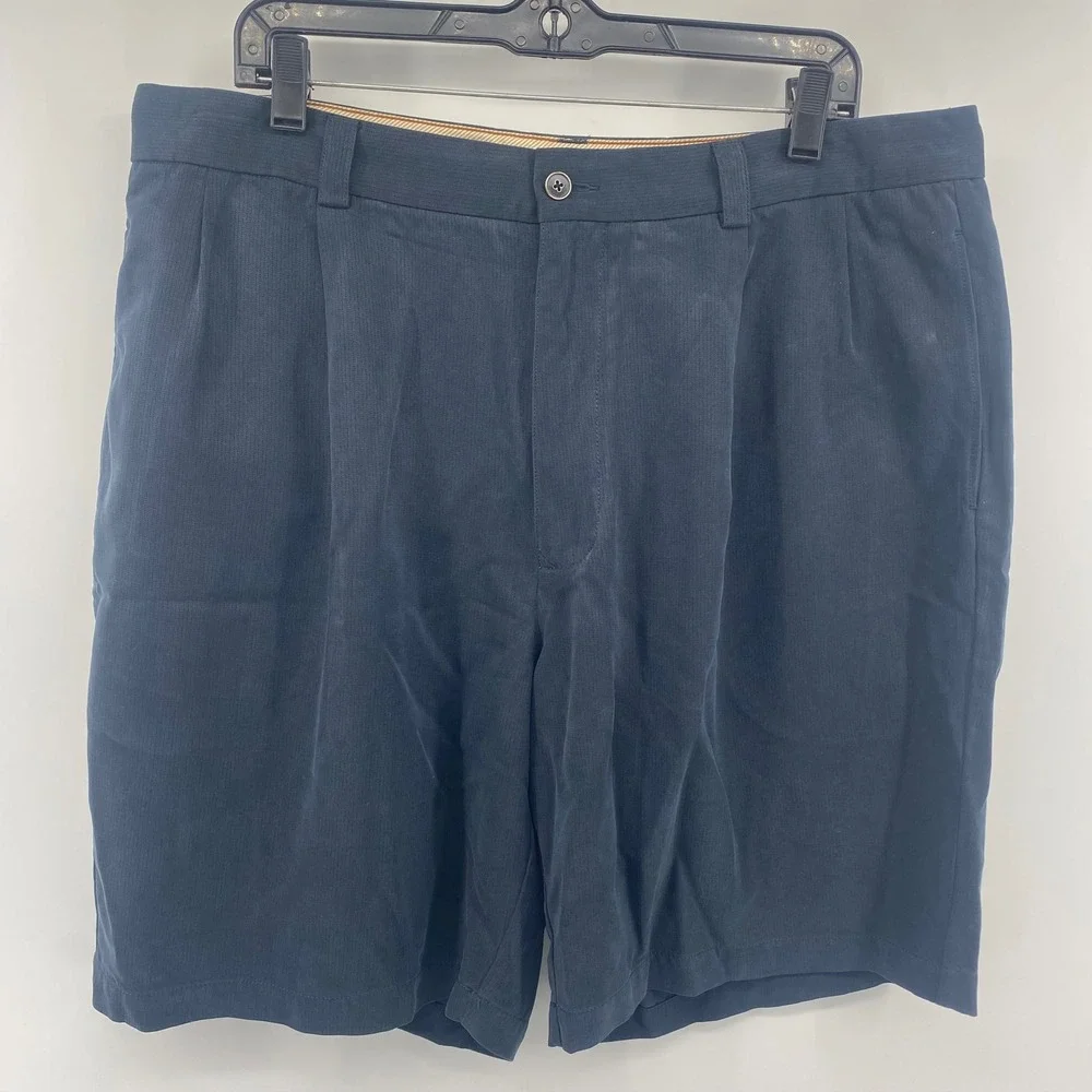 Tommy Bahama Shorts Mens 38 Black‎ 100% Silk Pleated Front Luxury Resort Island